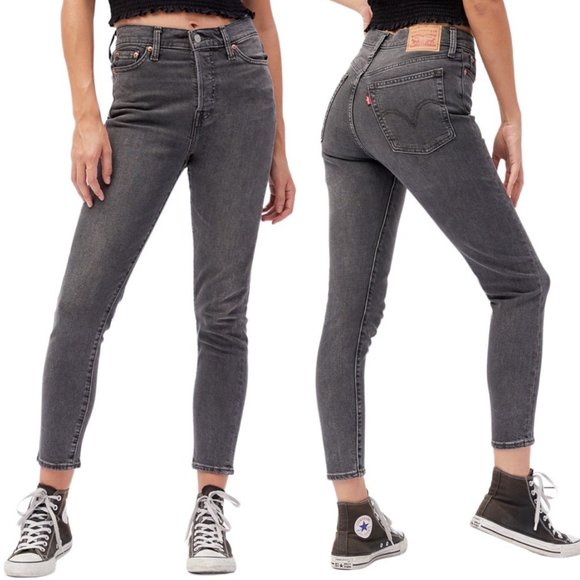 Levi’s High-Rise Wedgie Skinny Jeans in Jet Pack Dark Gray Wash Denim Size 27 - Picture 1 of 16
